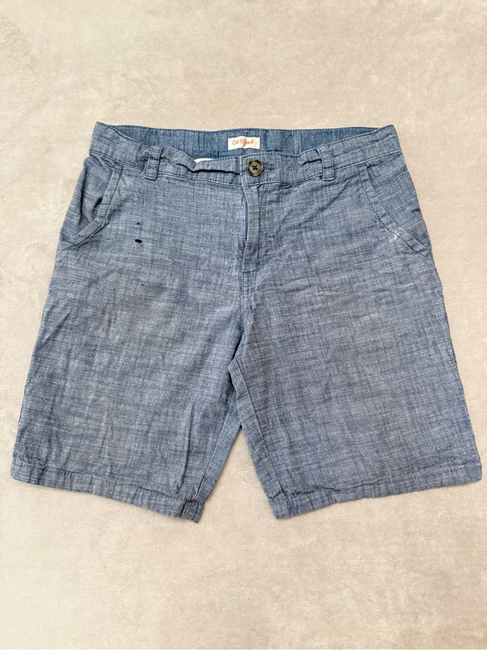 Cat & Jack Boys Chambray Shorts Sz 12 Husky Blue Adjustable Waist Casual Cotton